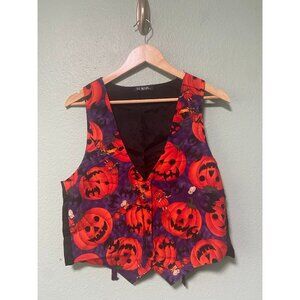Vintage III Main One Size Halloween Pumpkin Bat Button‎ Up Vest